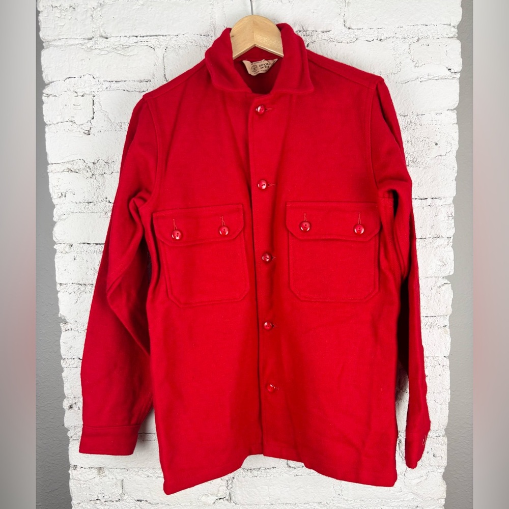 Vintage 60’s Boy Scouts Of America Red Utility Wool Button Up Shacket